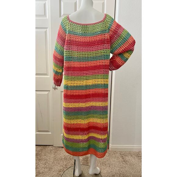 NWOT FARM RIO Striped Multicolor Crochet Dress beaded tassels Cover Up Large - Picture 9 of 16